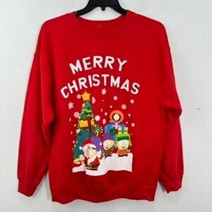 South Park Cartoon Merry Christmas Crewneck Sweatshirt Holiday Red Men's Size L